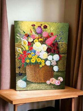 Oil on Canvas, basket of Flowers